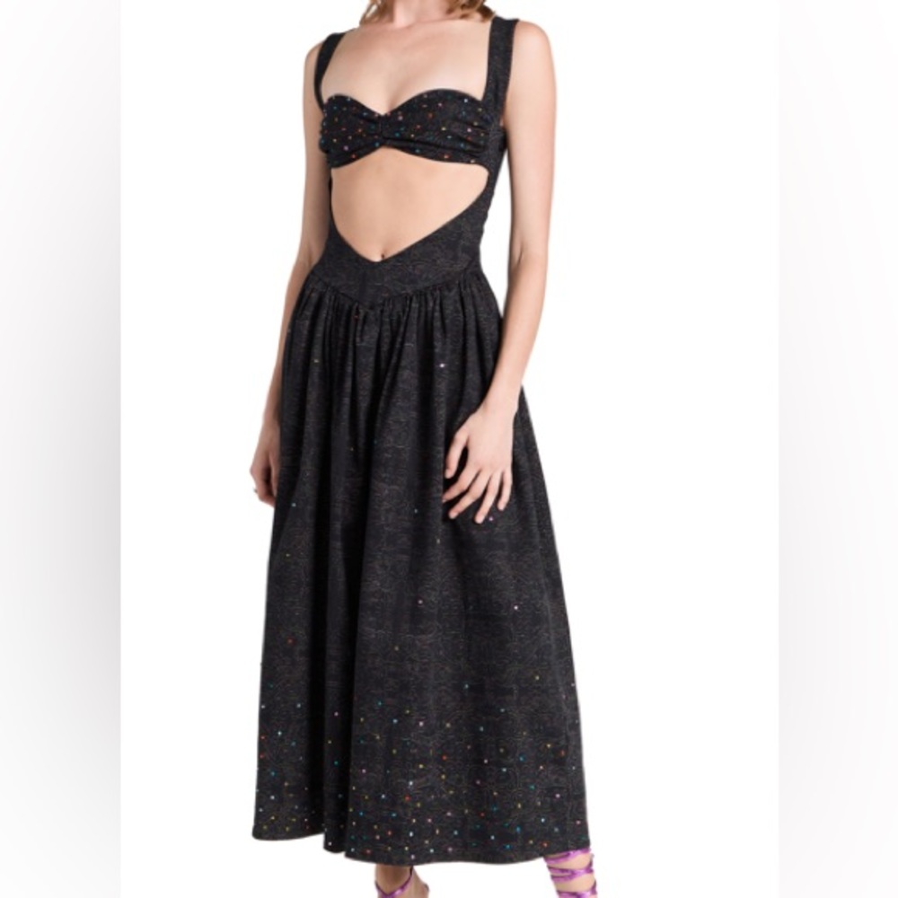 BNWT SIEDRES Gaia Black Rhinestone Embellsihed Midi Dress Sz. 36